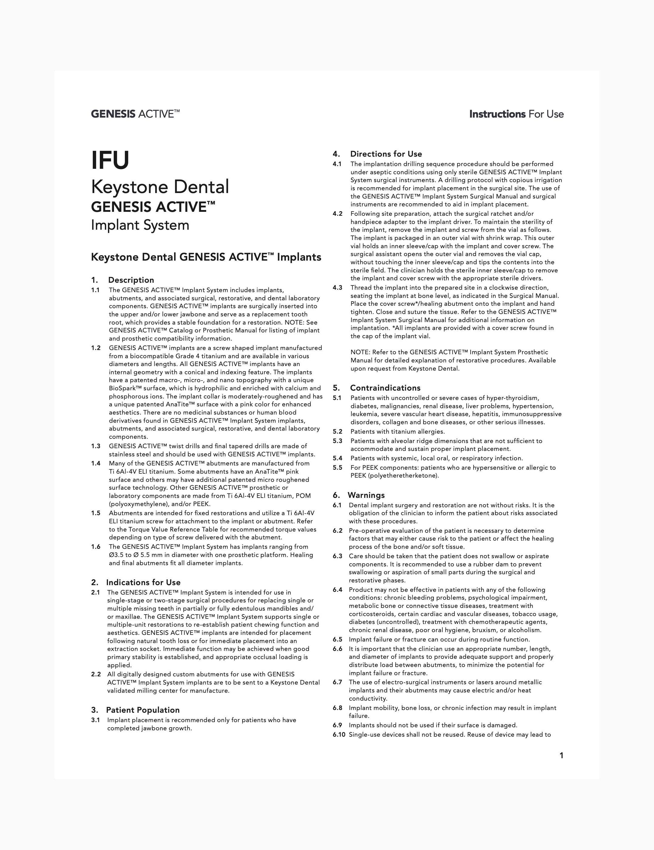 GENESIS ACTIVE™ IFU