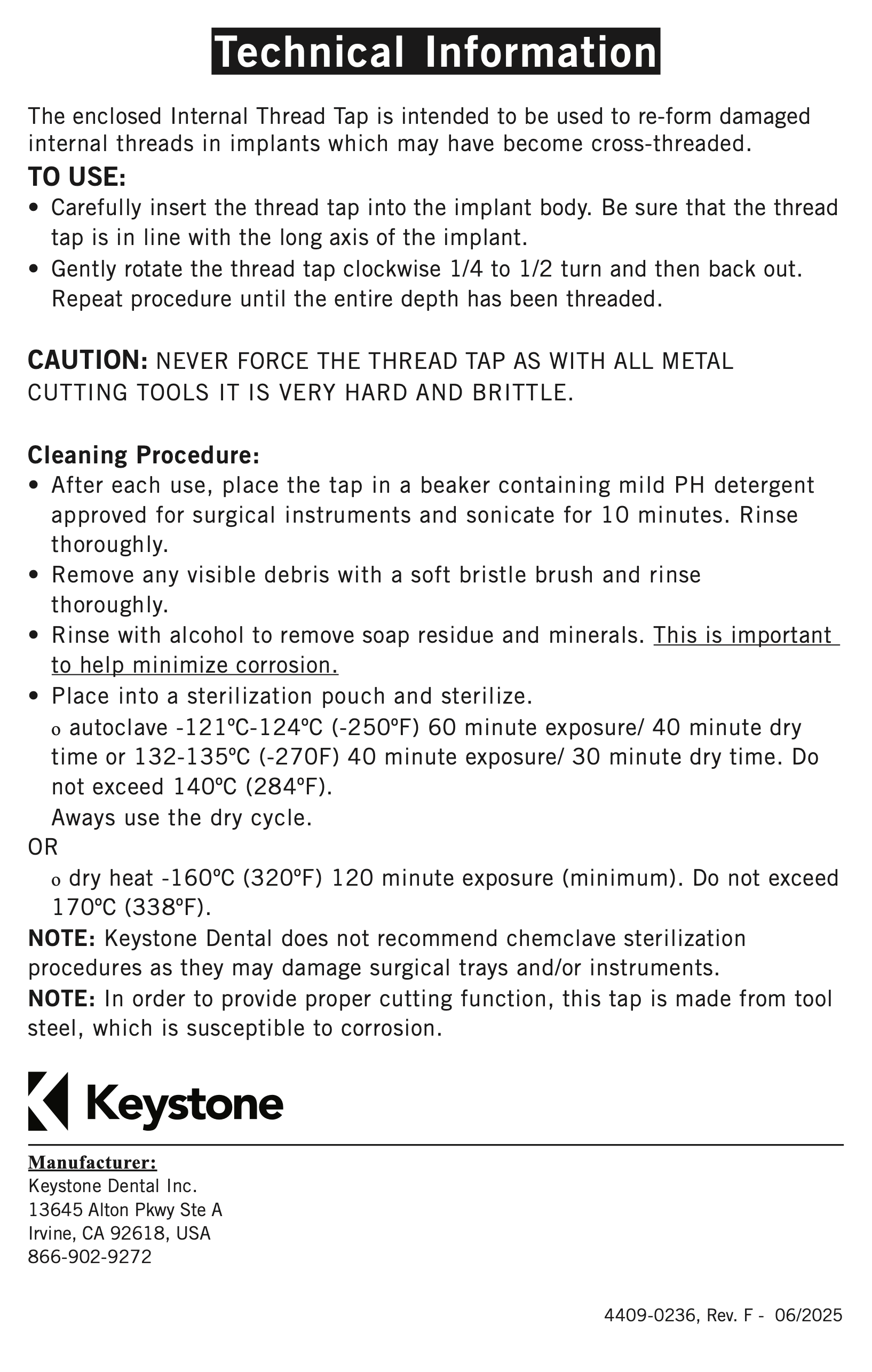 Internal Thread Tap IFU