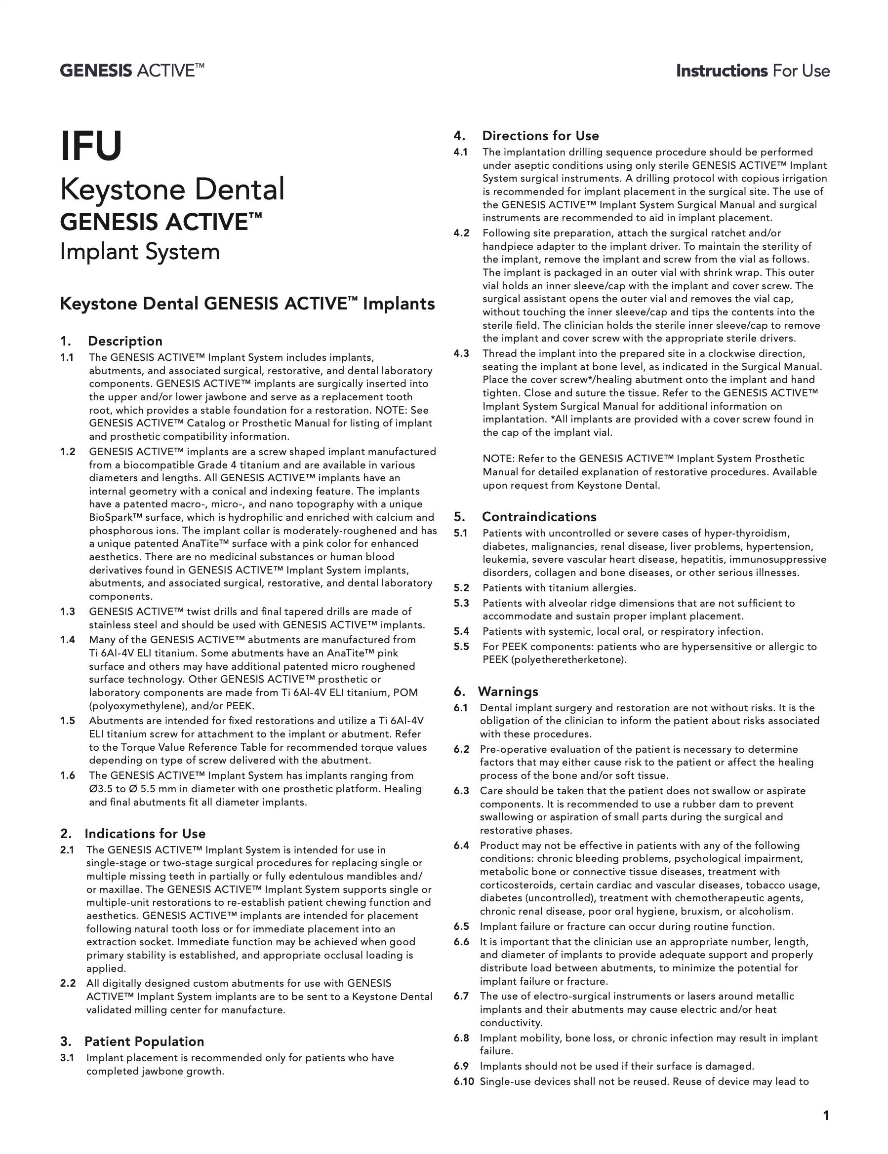 GENESIS ACTIVE™
IFU